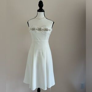 Audrey-Inspired White Strap Dress with Beaded Detail